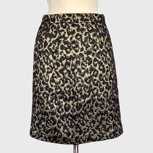 Michael Kors Womens A Line Skirt Black Gold Metallic Leopard Print Italy size 8